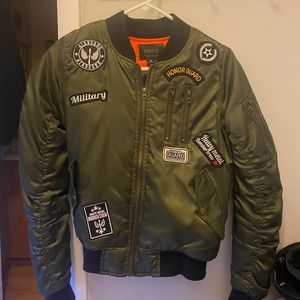 Gently worn army green bomber jacket